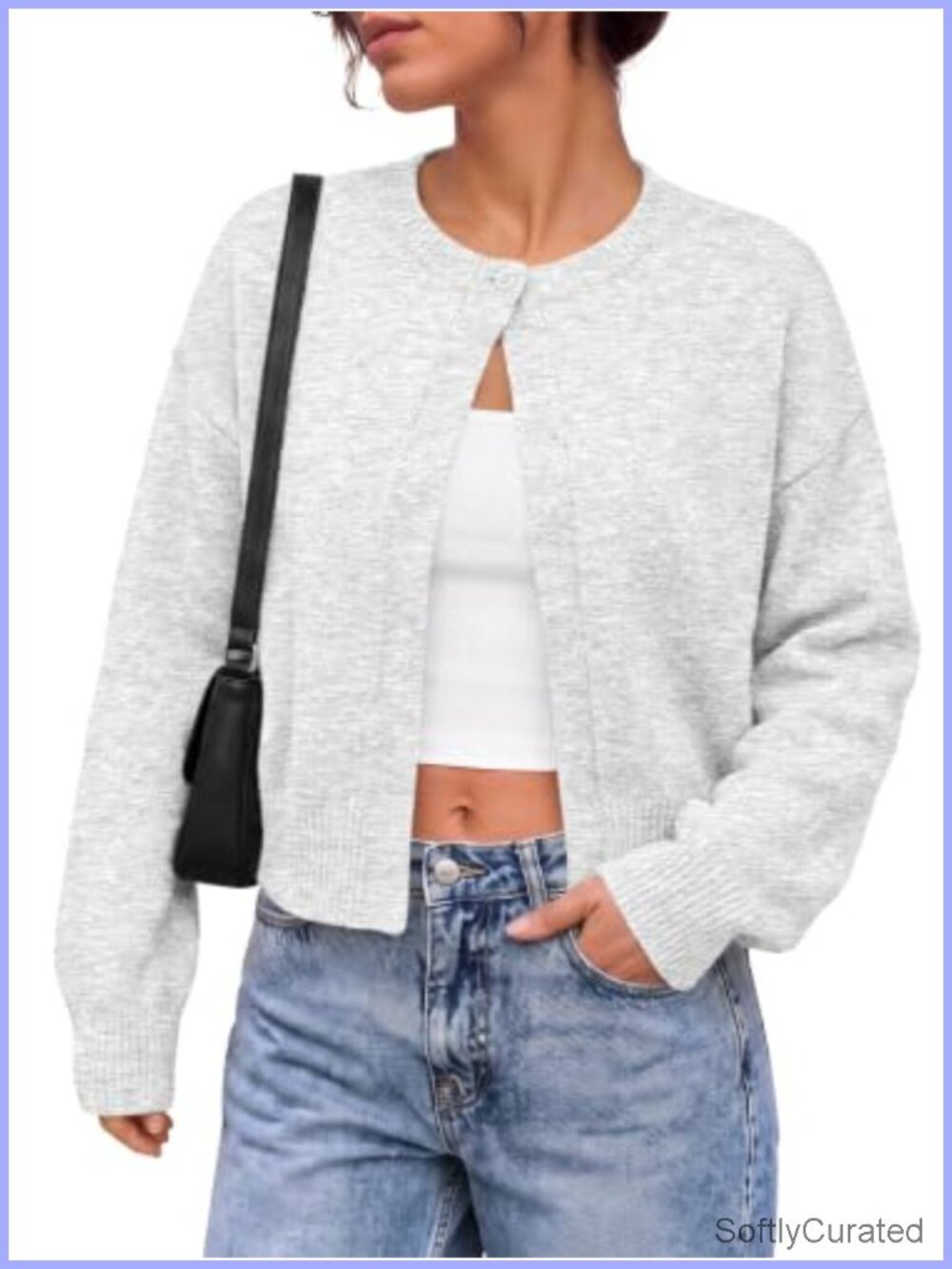 Women's Cropped Single Button Cardigan Lightweight Fall Sweater